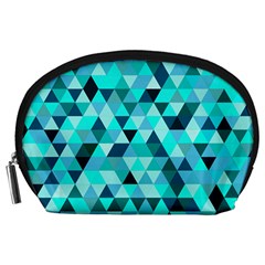 Teal Triangles Pattern Accessory Pouch (large) by LoolyElzayat