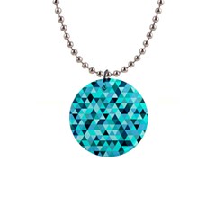 Teal Triangles Pattern 1  Button Necklace