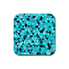 Teal Triangles Pattern Rubber Coaster (square)  by LoolyElzayat