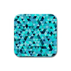 Teal Triangles Pattern Rubber Square Coaster (4 Pack)  by LoolyElzayat