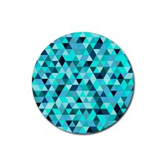 Teal Triangles Pattern Rubber Coaster (round)  by LoolyElzayat