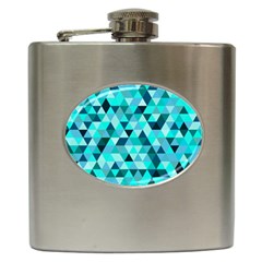 Teal Triangles Pattern Hip Flask (6 Oz) by LoolyElzayat