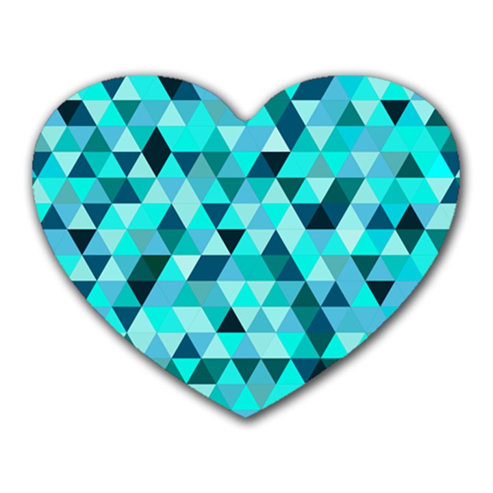 Teal Triangles Pattern Heart Mousepads