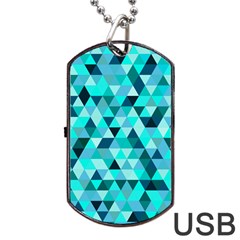 Teal Triangles Pattern Dog Tag Usb Flash (two Sides) by LoolyElzayat