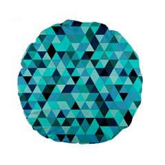 Teal Triangles Pattern Standard 15  Premium Round Cushions