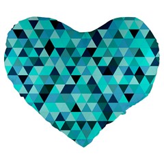 Teal Triangles Pattern Large 19  Premium Heart Shape Cushions by LoolyElzayat