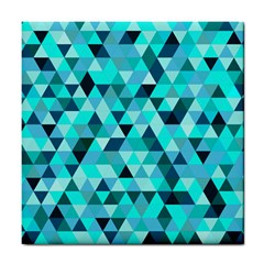 Teal Triangles Pattern Tile Coaster by LoolyElzayat