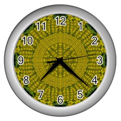 Flowers In Yellow For Love Of The Nature Wall Clock (silver) by pepitasart