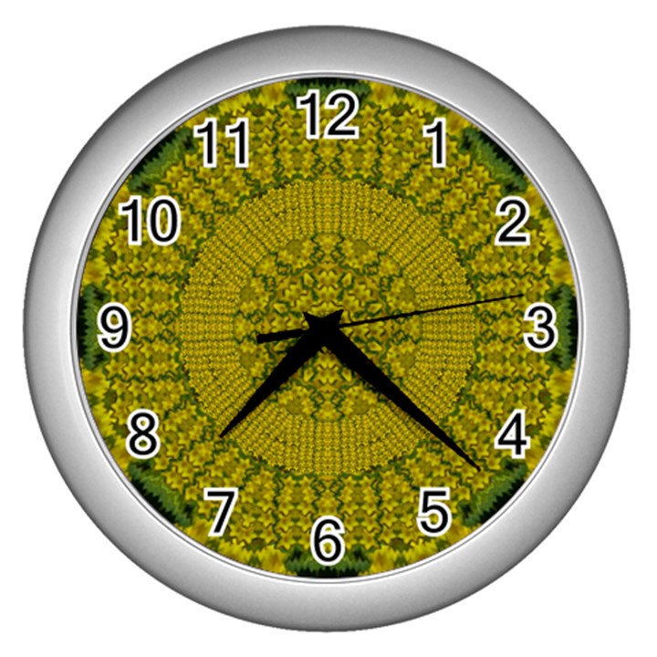 Flowers In Yellow For Love Of The Nature Wall Clock (Silver)