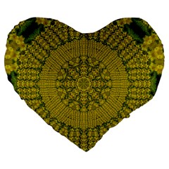 Flowers In Yellow For Love Of The Nature Large 19  Premium Heart Shape Cushions by pepitasart