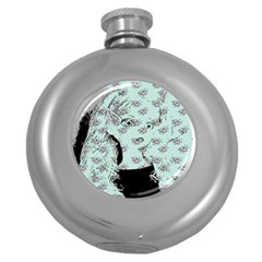 Wide Eyed Girl Round Hip Flask (5 Oz) by snowwhitegirl