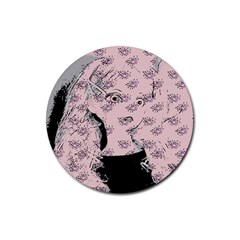 Wide Eyed Girl Pink Rubber Round Coaster (4 Pack)  by snowwhitegirl