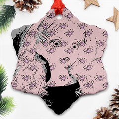 Wide Eyed Girl Pink Snowflake Ornament (two Sides) by snowwhitegirl