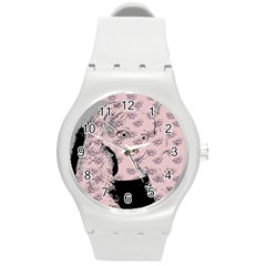 Wide Eyed Girl Pink Round Plastic Sport Watch (m) by snowwhitegirl