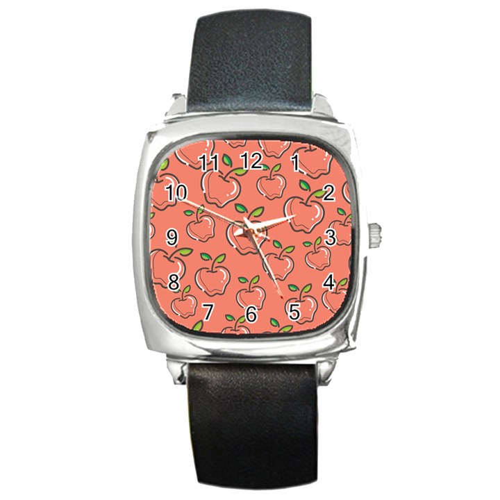 Fruit Apple Square Metal Watch