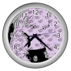 Wide Eyed Girl Lilac Wall Clock (silver) by snowwhitegirl