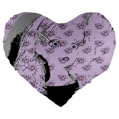 Wide Eyed Girl Lilac Large 19  Premium Flano Heart Shape Cushions by snowwhitegirl