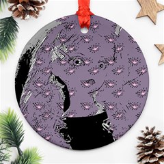 Wide Eyed Girl Grey Lilac Ornament (round) by snowwhitegirl