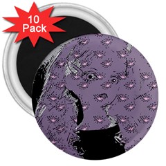 Wide Eyed Girl Grey Lilac 3  Magnets (10 Pack)  by snowwhitegirl