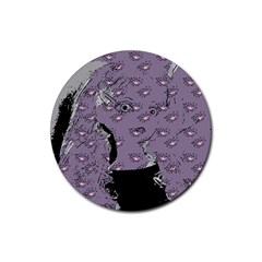 Wide Eyed Girl Grey Lilac Rubber Round Coaster (4 Pack)  by snowwhitegirl