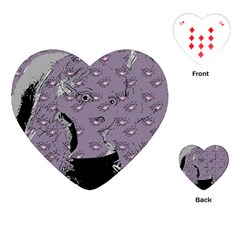 Wide Eyed Girl Grey Lilac Playing Cards Single Design (heart)