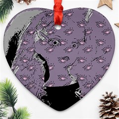 Wide Eyed Girl Grey Lilac Heart Ornament (two Sides) by snowwhitegirl