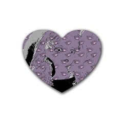 Wide Eyed Girl Grey Lilac Rubber Coaster (heart)  by snowwhitegirl