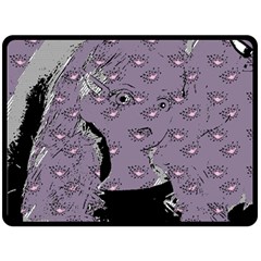 Wide Eyed Girl Grey Lilac Fleece Blanket (large)  by snowwhitegirl