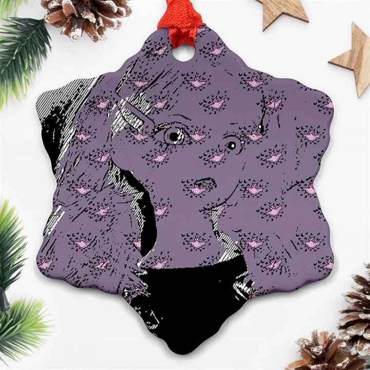 Wide Eyed Girl Grey Lilac Ornament (Snowflake)