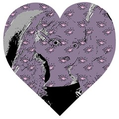 Wide Eyed Girl Grey Lilac Wooden Puzzle Heart by snowwhitegirl