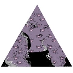 Wide Eyed Girl Grey Lilac Wooden Puzzle Triangle by snowwhitegirl