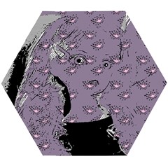 Wide Eyed Girl Grey Lilac Wooden Puzzle Hexagon by snowwhitegirl