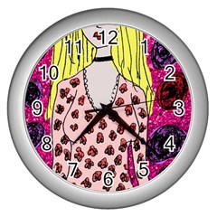 Nineties Girl Glitter Wall Clock (silver) by snowwhitegirl