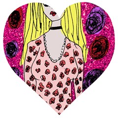 Nineties Girl Glitter Wooden Puzzle Heart