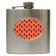 Nerdy 60s  Girl Pattern Orange Hip Flask (6 Oz) by snowwhitegirl