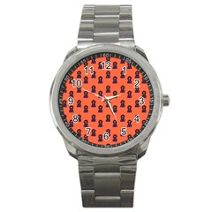 Nerdy 60s  Girl Pattern Orange Sport Metal Watch by snowwhitegirl