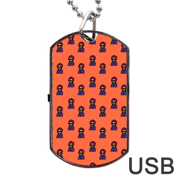 Nerdy 60s  Girl Pattern Orange Dog Tag USB Flash (Two Sides)