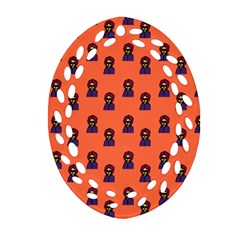 Nerdy 60s  Girl Pattern Orange Ornament (oval Filigree)