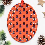 Nerdy 60s  Girl Pattern Orange Ornament (Oval Filigree) Front