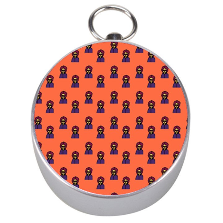 Nerdy 60s  Girl Pattern Orange Silver Compasses