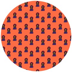 Nerdy 60s  Girl Pattern Orange Wooden Puzzle Round