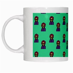 Nerdy 60s  Girl Pattern Seafoam Green White Mugs by snowwhitegirl