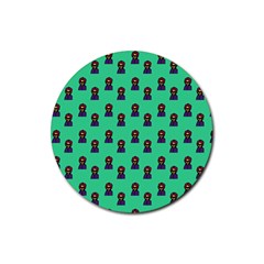 Nerdy 60s  Girl Pattern Seafoam Green Rubber Coaster (round)  by snowwhitegirl