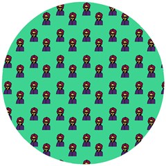 Nerdy 60s  Girl Pattern Seafoam Green Wooden Puzzle Round by snowwhitegirl