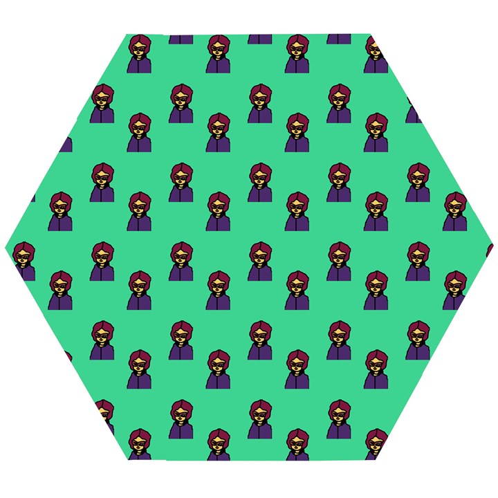 Nerdy 60s  Girl Pattern Seafoam Green Wooden Puzzle Hexagon