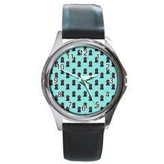 Nerdy 60s  Girl Pattern Aqua Round Metal Watch by snowwhitegirl