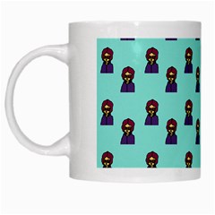 Nerdy 60s  Girl Pattern Aqua White Mugs by snowwhitegirl