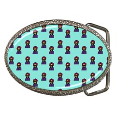 Nerdy 60s  Girl Pattern Aqua Belt Buckles by snowwhitegirl