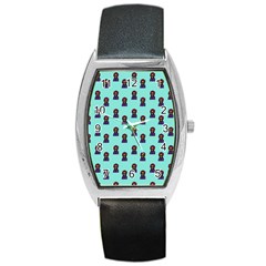 Nerdy 60s  Girl Pattern Aqua Barrel Style Metal Watch by snowwhitegirl