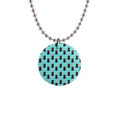 Nerdy 60s  Girl Pattern Aqua 1  Button Necklace by snowwhitegirl